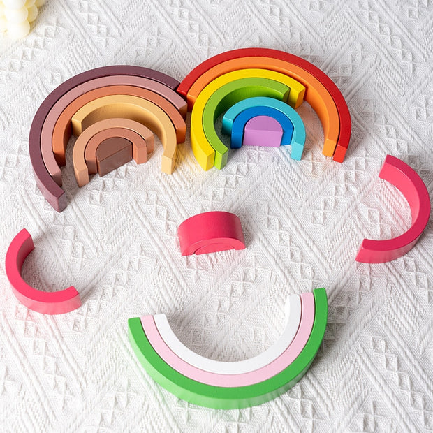 Kids Montessori rainbow building blocks, designed for creative stacking and educational play.