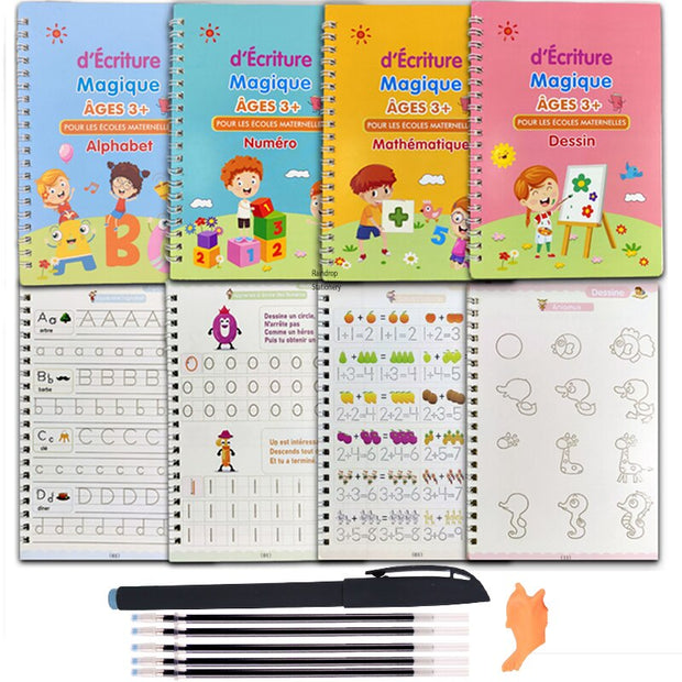 3D French Groove Magic Practice Copybook Children's Book Learning Numbers French Letters Calligraphy Writing Exercise Books Gift - Playfulleaps