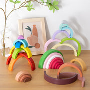 Kids Montessori rainbow building blocks, designed for creative stacking and educational play.