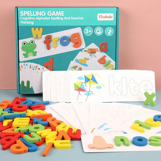 Children Puzzle Wooden Spelling Word Kids Letter Games Kindergarten Teaching Aids English Alphabet Learning Educational Toys - Playfulleaps