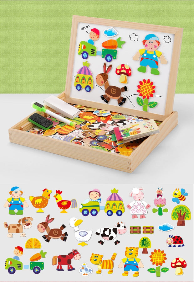 100+Pcs Wooden Multifunction Children Animal Puzzle Writing Magnetic Drawing Board Blackboard Learning Education Toys For Kids - Playfulleaps