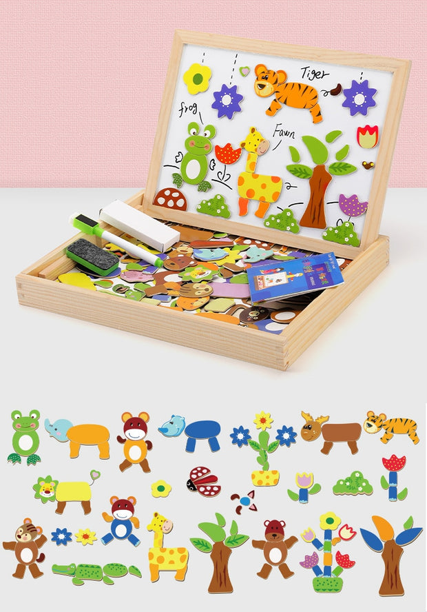 100+Pcs Wooden Multifunction Children Animal Puzzle Writing Magnetic Drawing Board Blackboard Learning Education Toys For Kids - Playfulleaps